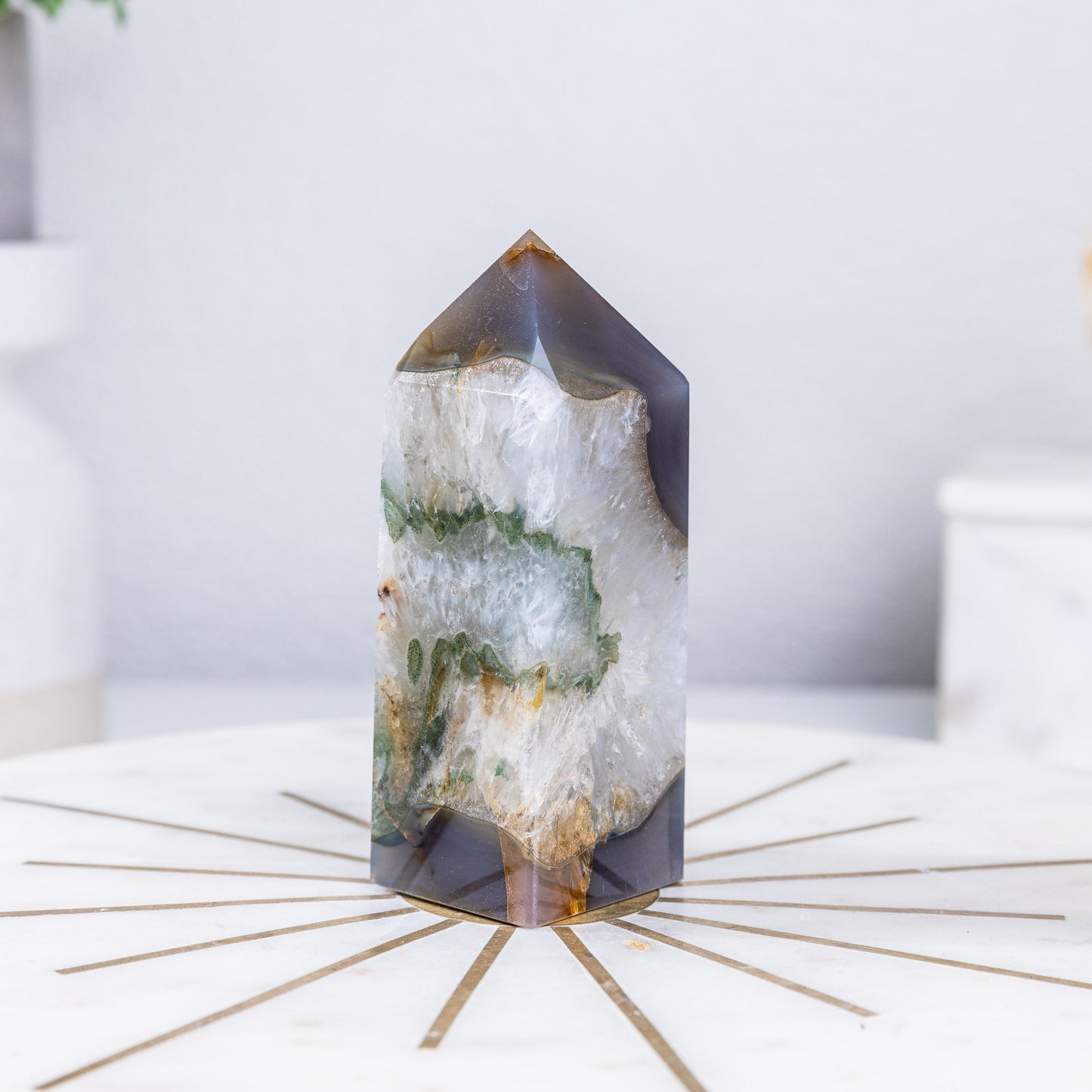 BANDED AGATE TOWER W/ CHLORITE INCLUSIONS