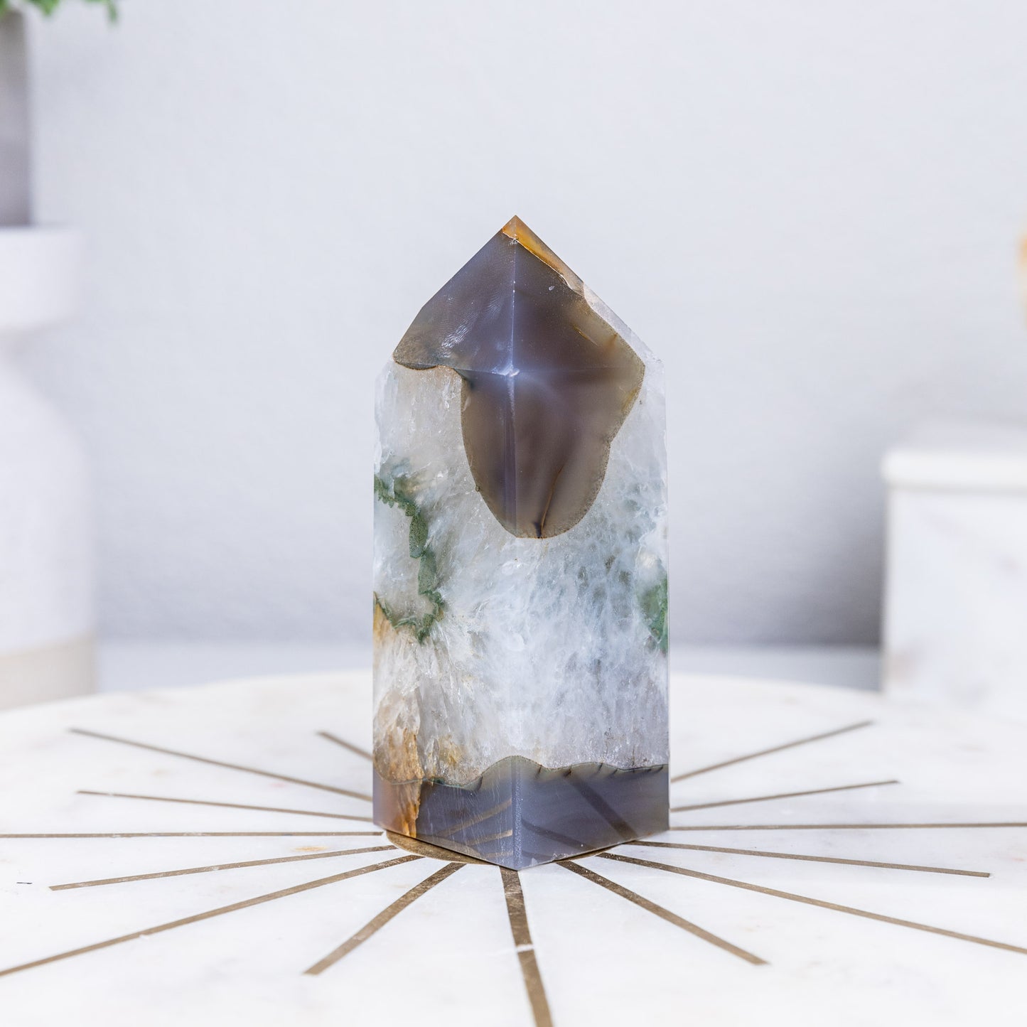 BANDED AGATE TOWER W/ CHLORITE INCLUSIONS