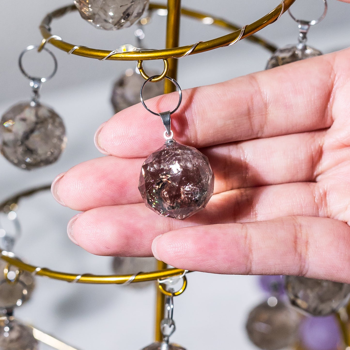 CRYSTAL CHRISTMAS TREE - AMETHYST/SMOKEY QUARTZ/CLEAR QUARTZ ORNAMENTS & LED LIGHTS