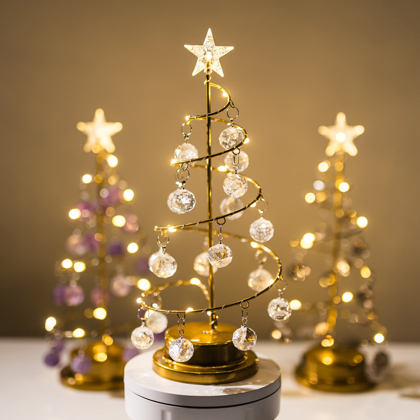 CRYSTAL CHRISTMAS TREE - AMETHYST/SMOKEY QUARTZ/CLEAR QUARTZ ORNAMENTS & LED LIGHTS