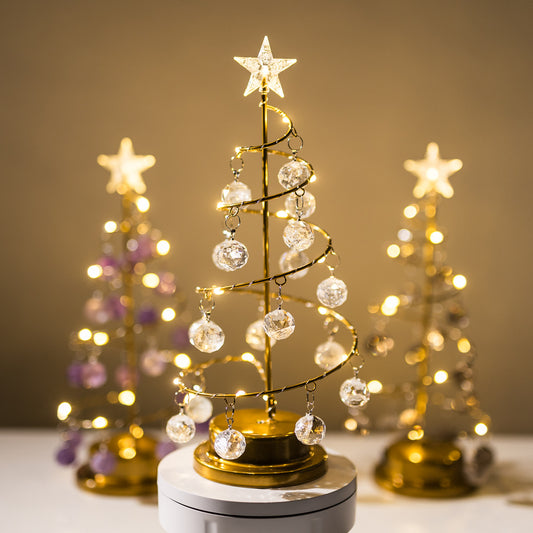 CRYSTAL CHRISTMAS TREE - AMETHYST/SMOKEY QUARTZ/CLEAR QUARTZ ORNAMENTS & LED LIGHTS