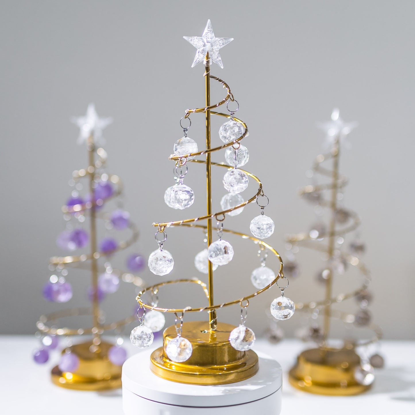 CRYSTAL CHRISTMAS TREE - AMETHYST/SMOKEY QUARTZ/CLEAR QUARTZ ORNAMENTS & LED LIGHTS